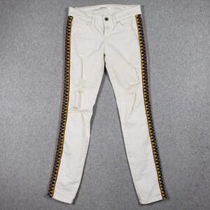 Guess Women's White Skinny Jeans Juniors 28 Ripped Blue Beaded Embellished Boho